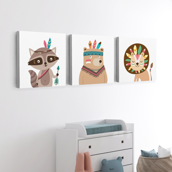 Set di 3 Tele per bambini - Animali Indiani