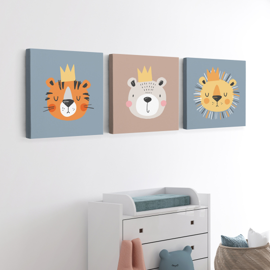Set di 3 Tele per bambini - Animali Re