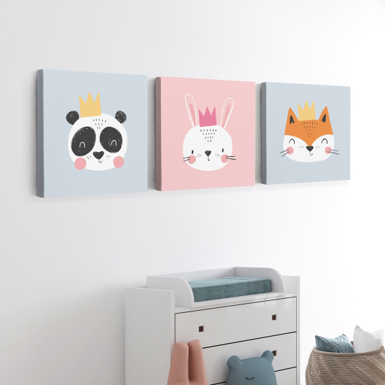 Set di 3 Tele per bambini - Animali Re