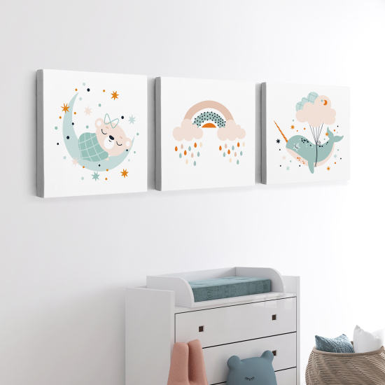 Set di 3 Tele per bambini - Arcobaleno Balena