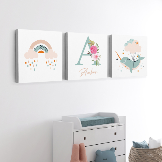 Set di 3 Tele per bambini personalizzate - Arcobaleno Balena