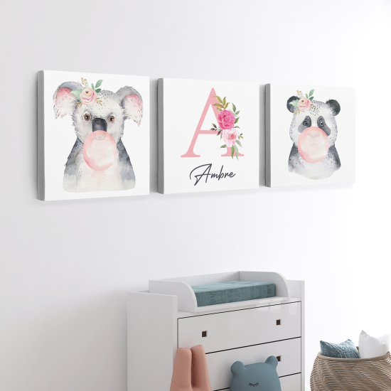 Set di 3 Tele per bambini personalizzate - Koala panda bolla