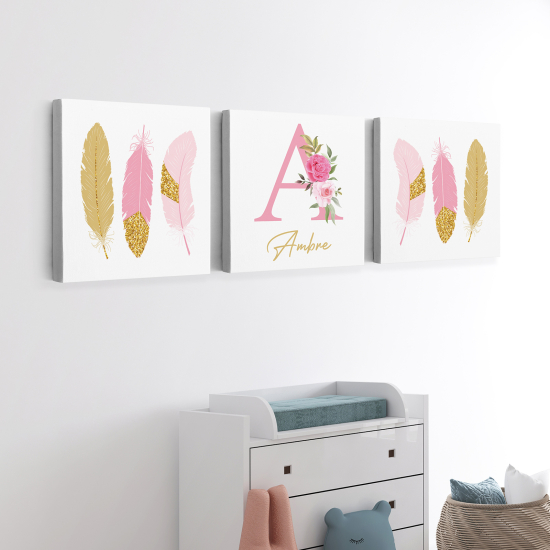 Set di 3 Tele per bambini personalizzate - Piume