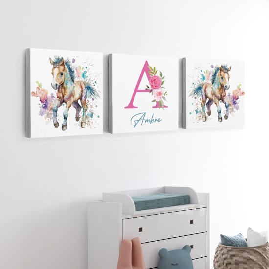 Set di 3 Tele per bambini personalizzate - Puledri