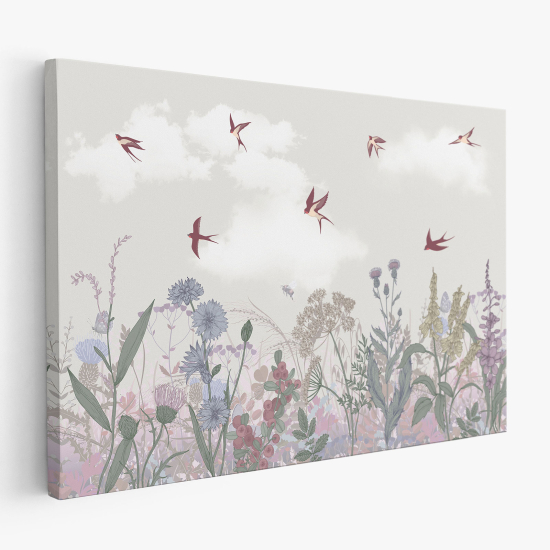 Stampa su tela - Fiori Uccelli