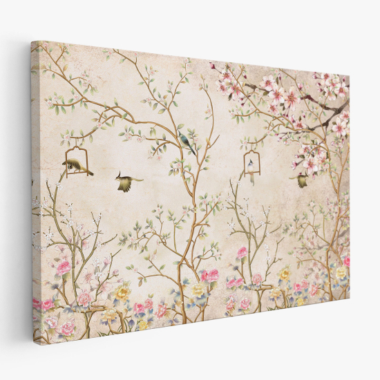 Stampa su tela - Fiori Uccelli