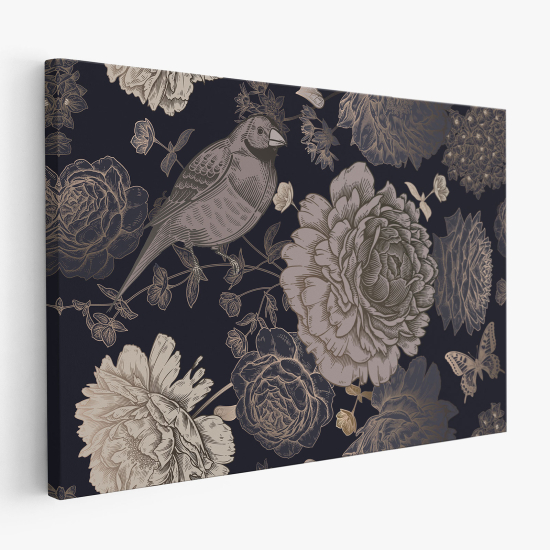 Stampa su tela - Fiori Uccelli