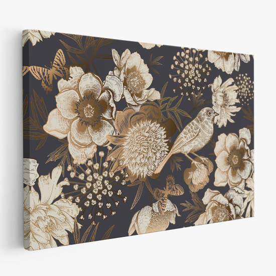 Stampa su tela - Fiori Uccelli Farfalle