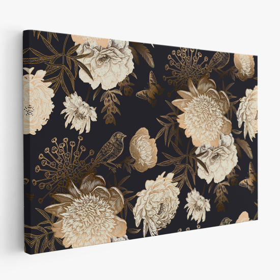 Stampa su tela - Fiori Uccelli Farfalle