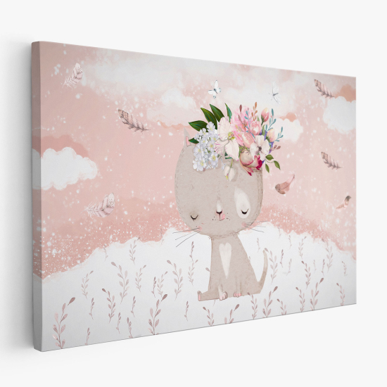Stampa su tela per Bambini - Gatto Fiori