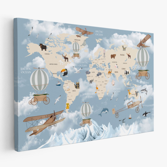 Stampa su tela per Bambini - Mappa del Mondo