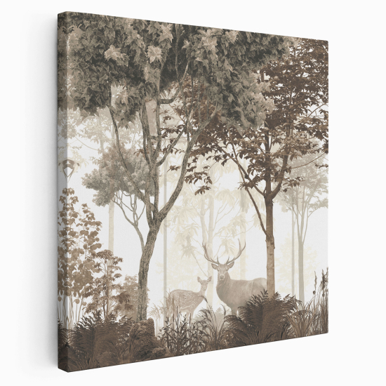 Stampa su tela Quadrata - Cervi nella foresta