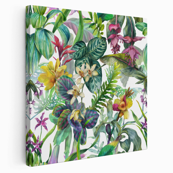 Stampa su tela Quadrata - Fiori tropicali