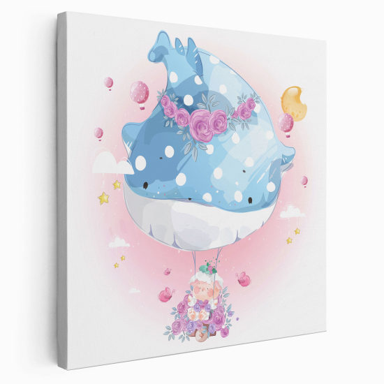 Stampa su tela Quadrata per Bambini - Balena Fiori