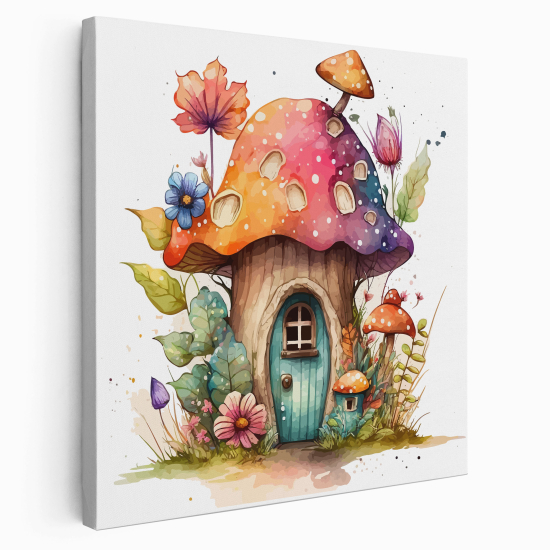 Stampa su tela Quadrata per Bambini - Casa Funghi
