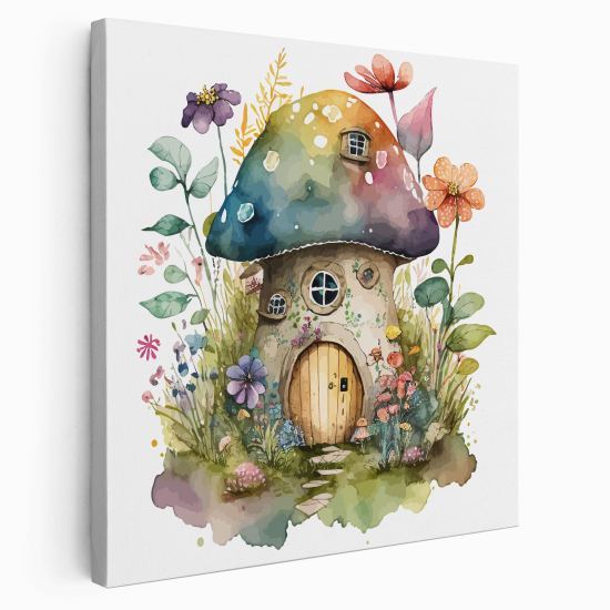 Stampa su tela Quadrata per Bambini - Casa Funghi
