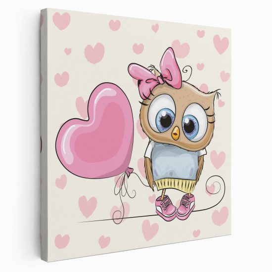 Stampa su tela Quadrata per Bambini - Civetta cuori
