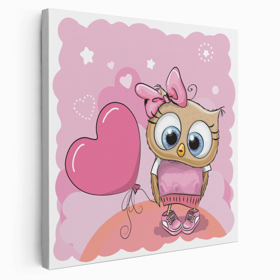 Stampa su tela Quadrata per Bambini - Civetta cuori