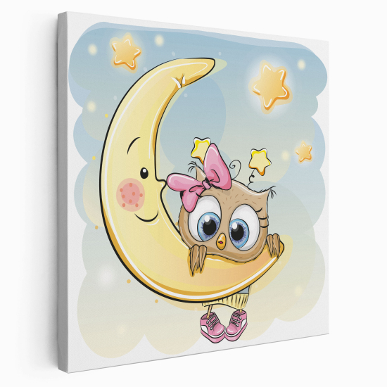 Stampa su tela Quadrata per Bambini - Civetta sulla luna