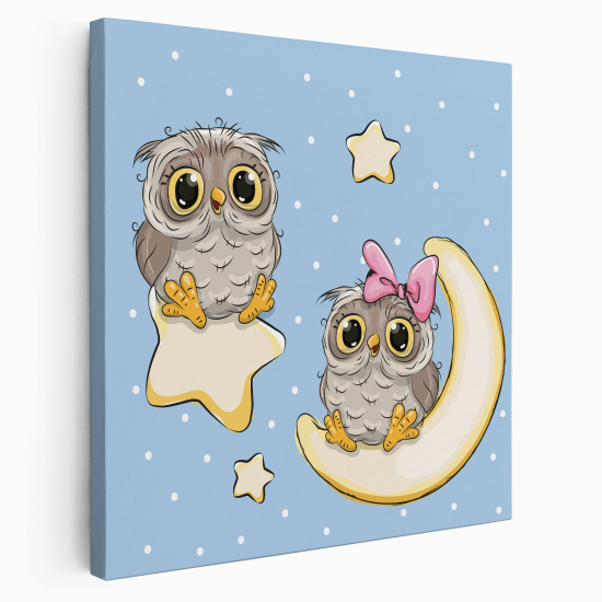 Stampa su tela Quadrata per Bambini - Civette sulla luna