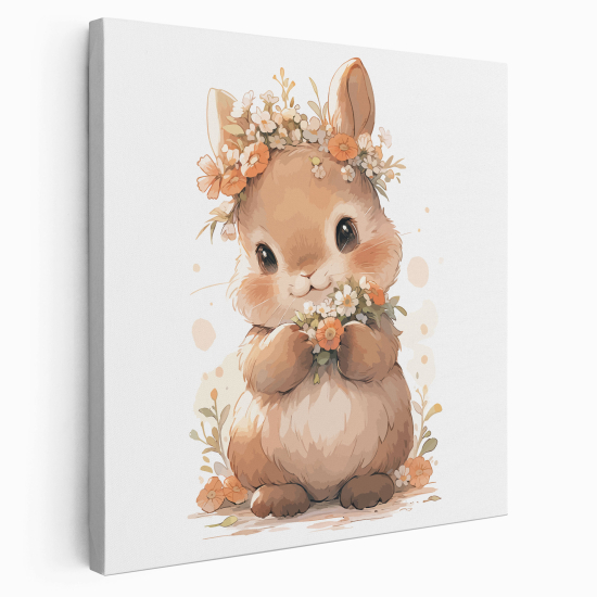 Stampa su tela Quadrata per Bambini - Coniglio Fiori