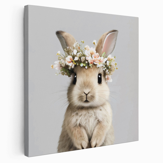 Stampa su tela Quadrata per Bambini - Coniglio Fiori