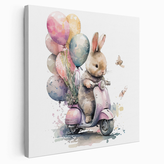 Stampa su tela Quadrata per Bambini - Coniglio in vespa