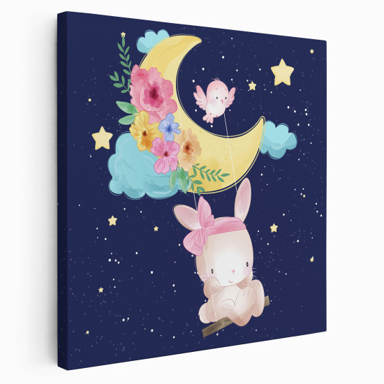 Stampa su tela Quadrata per Bambini - Coniglio Luna