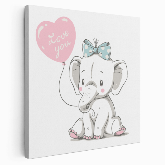 Stampa su tela Quadrata per Bambini - Elefante Cuore Love You