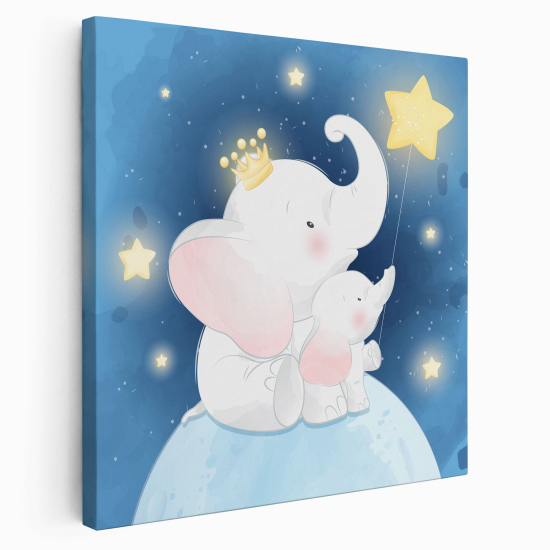 Stampa su tela Quadrata per Bambini - Elefanti Stelle