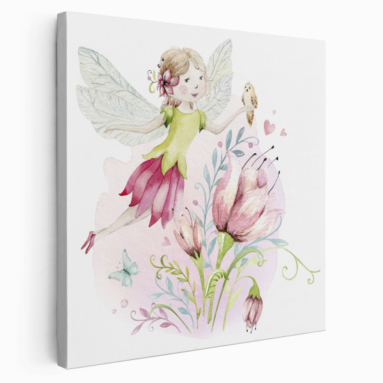 Stampa su tela Quadrata per Bambini - Fata Fiori