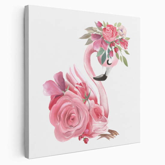 Stampa su tela Quadrata per Bambini - Fenicottero Rosa Fiori
