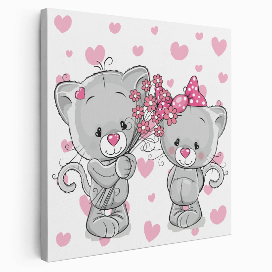 Stampa su tela Quadrata per Bambini - Gatti cuori