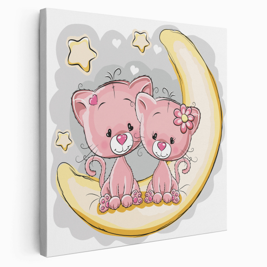 Stampa su tela Quadrata per Bambini - Gatti sulla luna