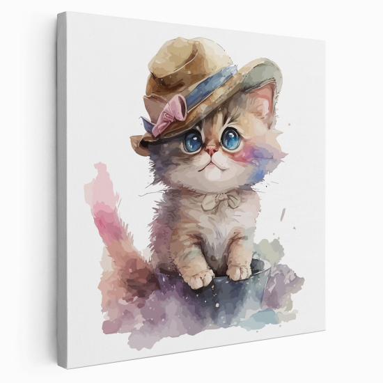 Stampa su tela Quadrata per Bambini - Gattino Cappello