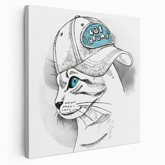 Stampa su tela Quadrata per Bambini - Gatto con cappello