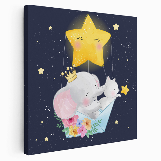 Stampa su tela Quadrata per Bambini - Gatto Elefante