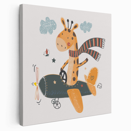 Stampa su tela Quadrata per Bambini - Giraffa Aereo