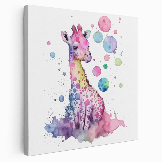 Stampa su tela Quadrata per Bambini - Giraffa colorata