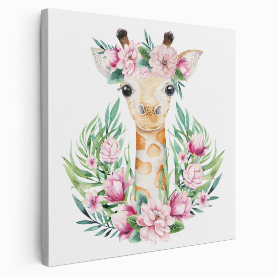 Stampa su tela Quadrata per Bambini - Giraffa Fiori