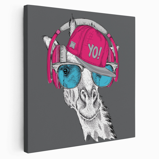 Stampa su tela Quadrata per Bambini - Giraffa rapper