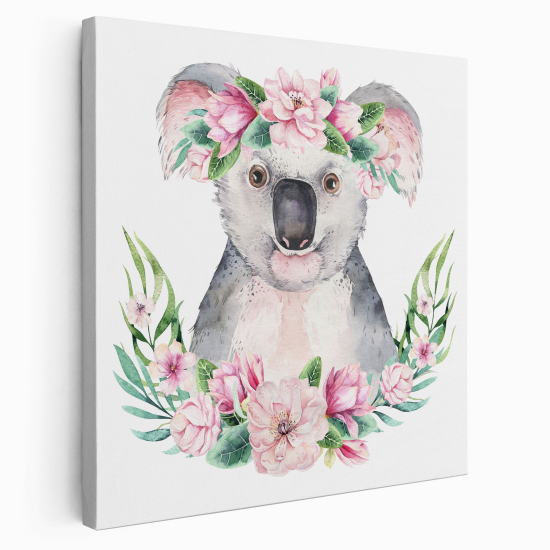 Stampa su tela Quadrata per Bambini - Koala Fiori