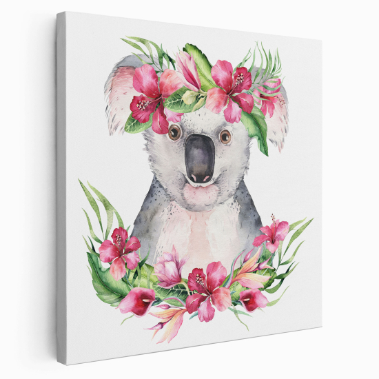 Stampa su tela Quadrata per Bambini - Koala Fiori
