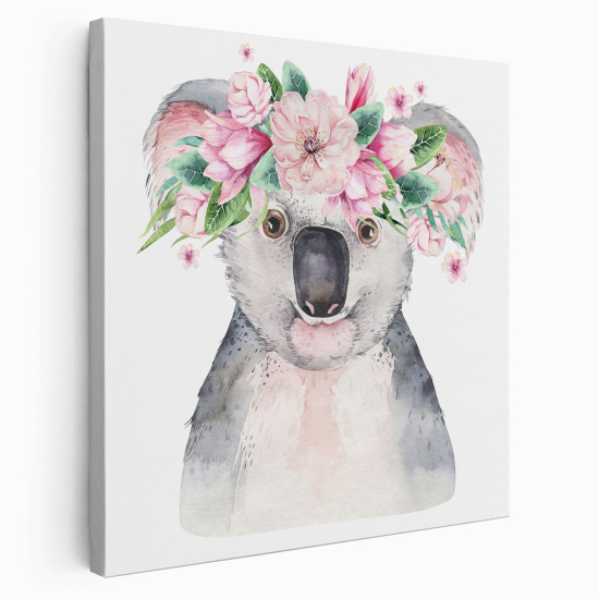 Stampa su tela Quadrata per Bambini - Koala Fiori