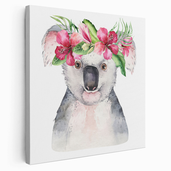 Stampa su tela Quadrata per Bambini - Koala Fiori