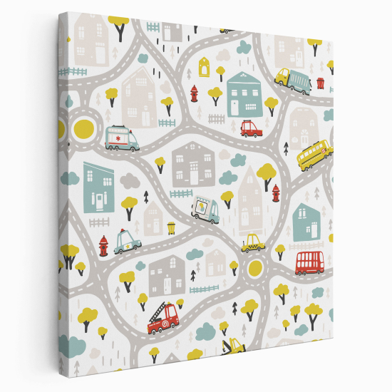 Stampa su tela Quadrata per Bambini - Mappa della città