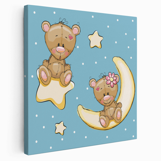 Stampa su tela Quadrata per Bambini - Orsetti luna stelle