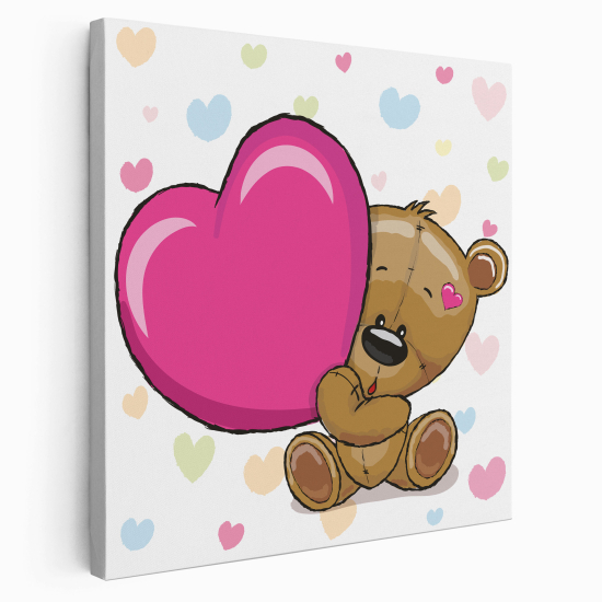 Stampa su tela Quadrata per Bambini - Orsetto cuori