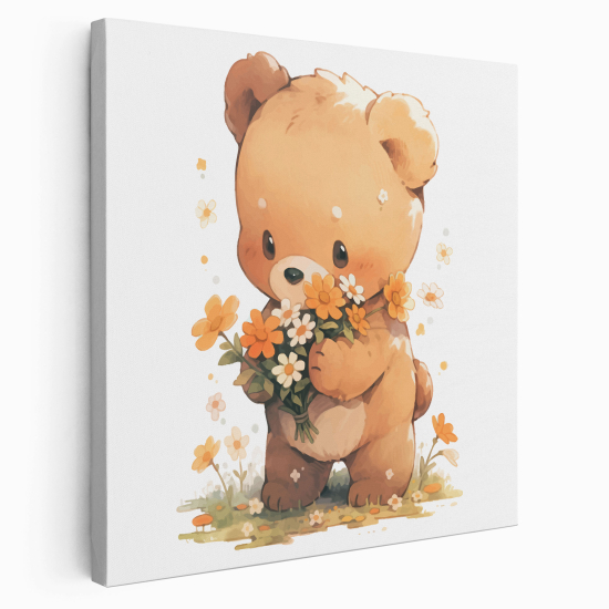 Stampa su tela Quadrata per Bambini - Orsetto Fiori