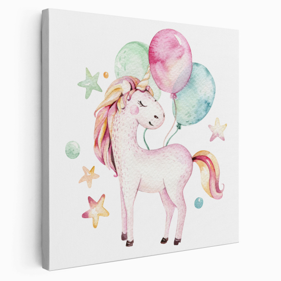Stampa su tela Quadrata per Bambini - Palloncini Unicorno